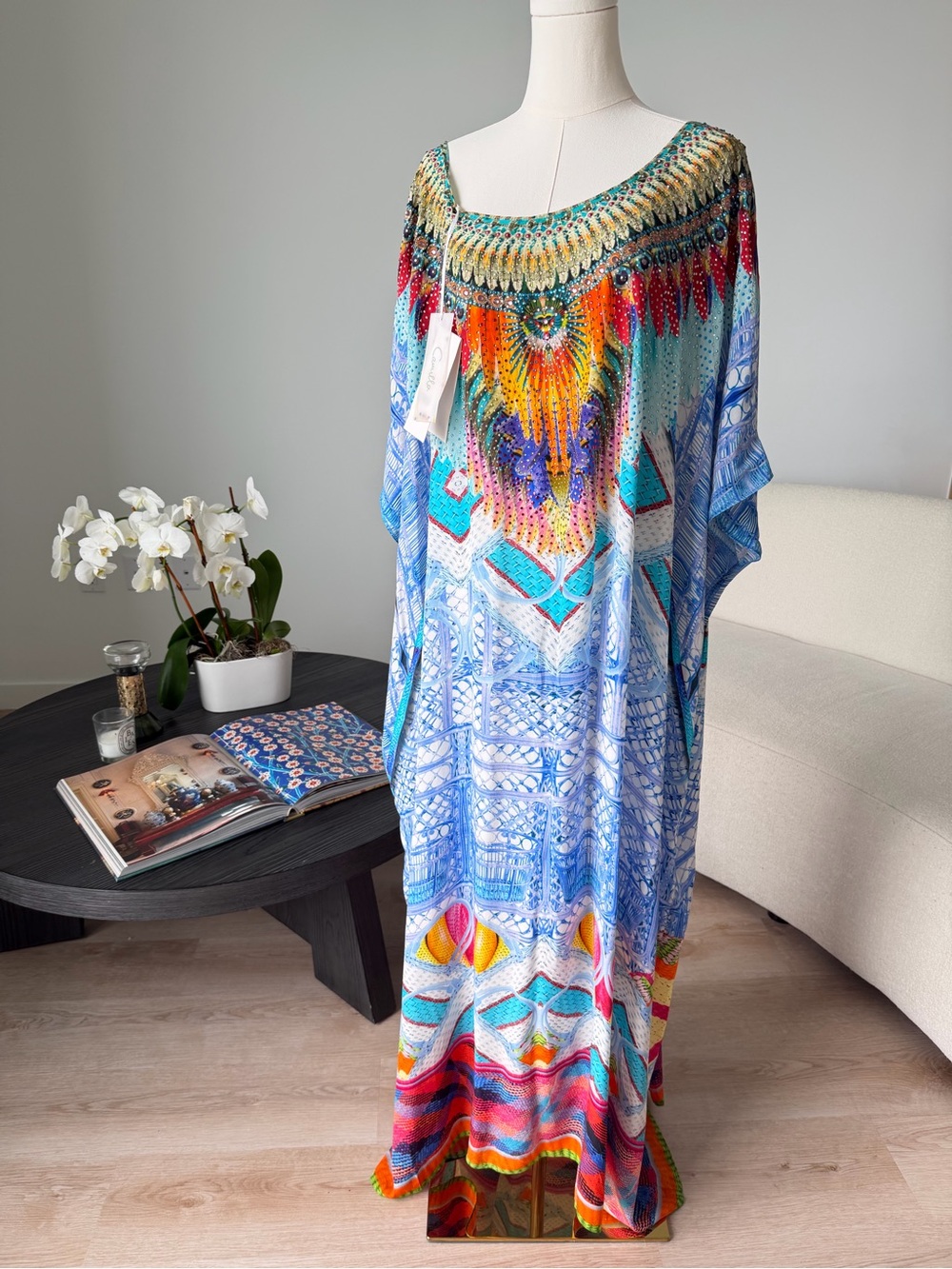 Camilla Silk Crystal Embellished Caftan Kaftan One Size NWT $600 Resort Cover Up - Picture 1 of 17